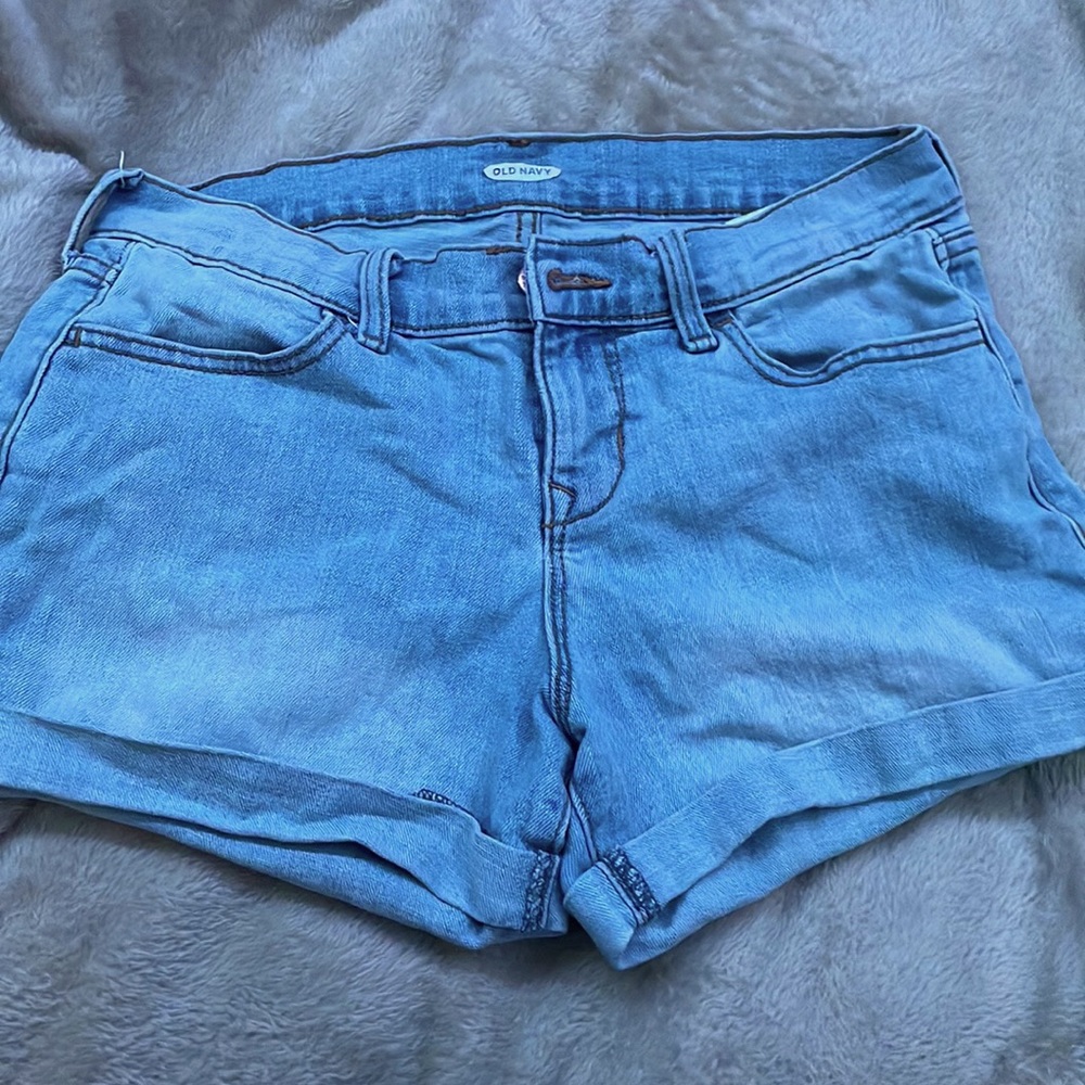 blue mom jean shorts